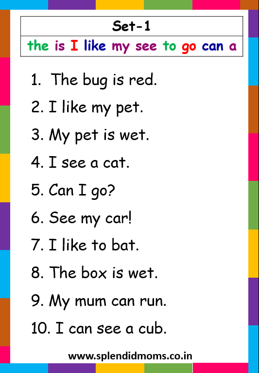 kindergarten Sight words list with sentences Splendid moms