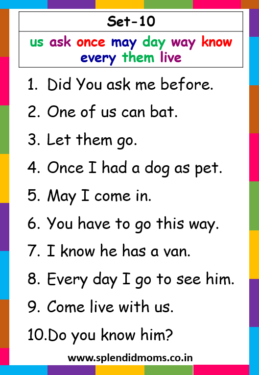 kindergarten Sight words list with sentences Splendid moms