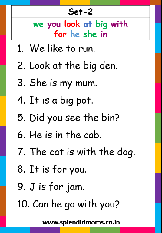 kindergarten Sight words list with sentences Splendid moms