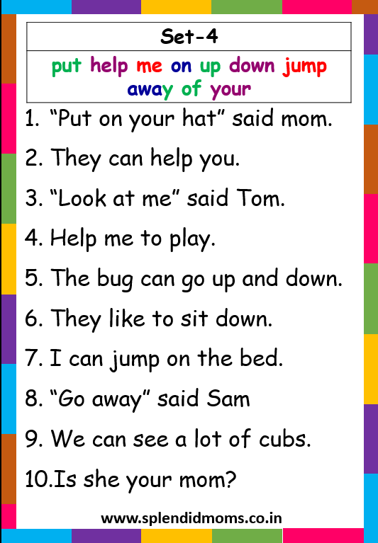 kindergarten Basic Sight words list with sentences Splendid moms