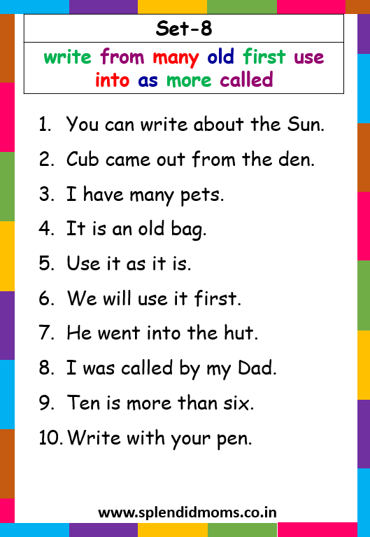 kindergarten Sight words list with sentences Splendid moms