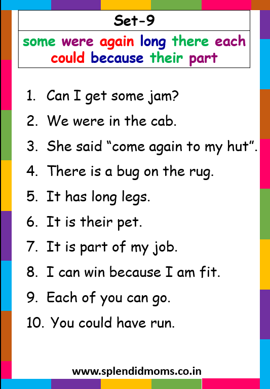 kindergarten Sight words list with sentences Splendid moms