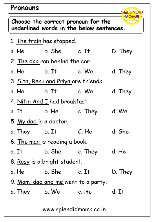 Pronoun grade 1 free worksheets