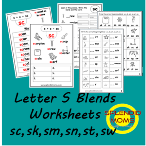 free kindergarten worksheets letter s blend sc sk st sm sn sw