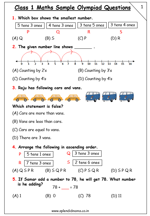 maths olympiad questions class 1 free worksheets