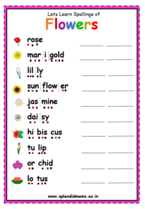 Flowers spelling worksheets for kids free download