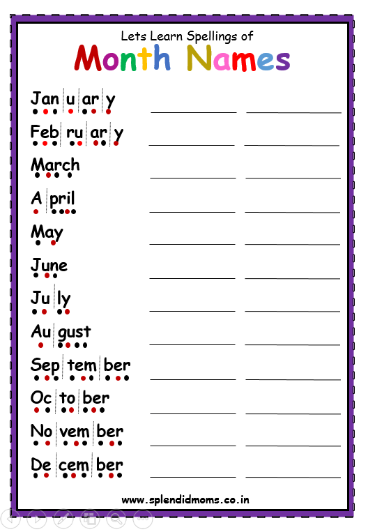 month spelling worksheets for kids free download
