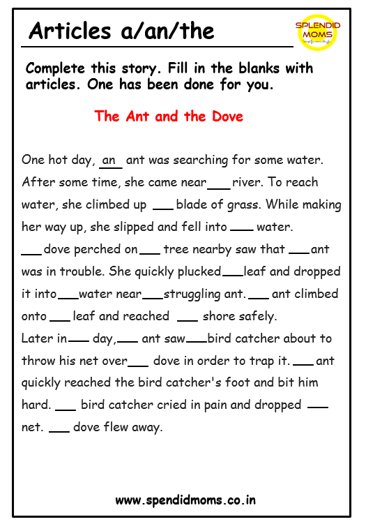 article a an the free worksheet