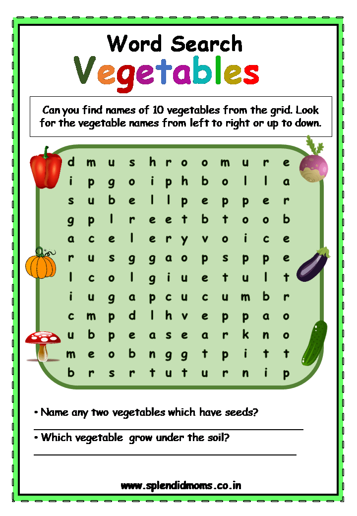 vegetable name free worksheet