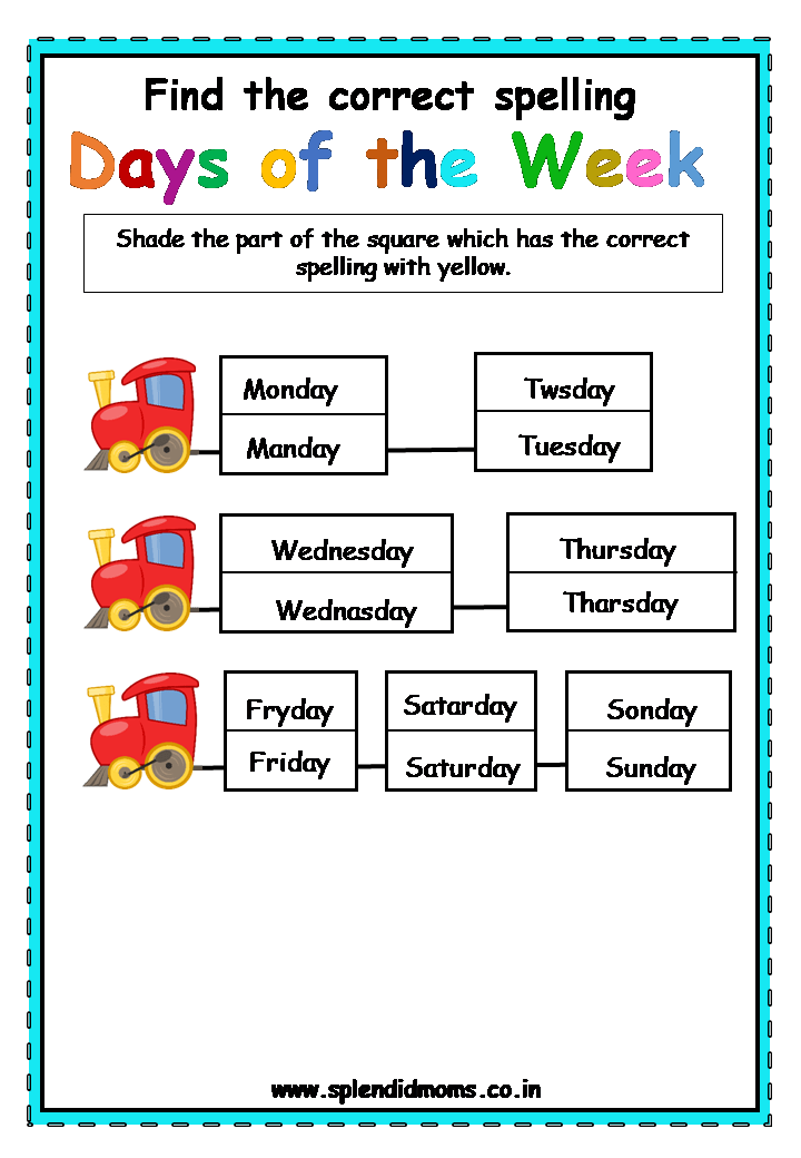 week days free worksheet