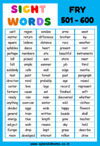 FRY Sight words 501-600