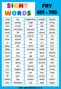 FRY Sight words 601-700