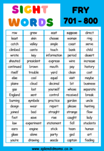 FRY Sight words 701-800