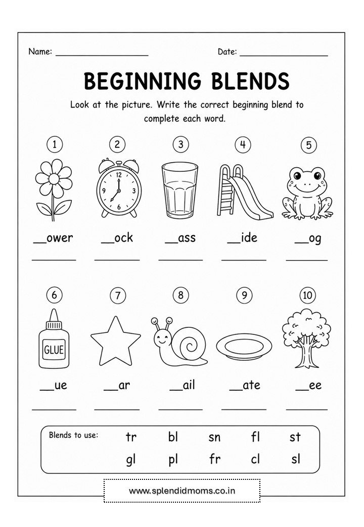 beginning blend worksheet splendidmoms phonics
